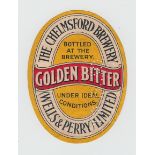 Beer Label, Wells & Perry Ltd, Chelmsford Brewery, Golden Bitter, v.o, perfin stamp, (gd) (1)