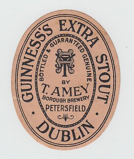 Beer Label, Borough Brewery, T Amey, Petersfield, Guinness's Extra Stout, v.o, (few sl marks) (v