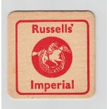 Beer Mat, Russells' (Russells' & Wrangham, Malton, North Yorkshire) Melbourne Ales, square mat, (gd)
