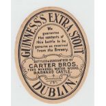 Beer Label, Guinness's Extra Stout, bottled by Carter Bros, Tees Mineral Water Works, Barnard