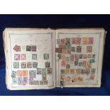 Stamps, Worldwide collection in distressed 1894 edition of the Scott album, heavily remaindered