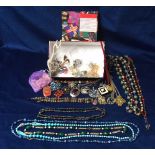 Costume Jewellery, a box of misc items inc. necklaces, pendants, bracelets, 6 musical brooches,