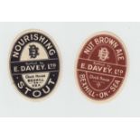 Beer Labels, E Davey Ltd, Bexhill on Sea, Nut Brown Ale & Nourishing Stout, v.o.'s (vg) (2)