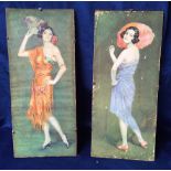 Ephemera, two board mounted flapper era glamour posters, circa 1920's, both framed and glazed (9"