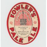 Beer Label, Fowler's, Fowler's Pale Ale, bottled for Joseph Armstrong, Greenock, v.o, (foxing) (1)