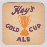 Beer Mat, J Hey & Co, Bradford, Gold Cup Ale, square mat (vg)