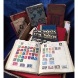 Stamps, large box of various old albums inc. SG album of Mauritius with values to 10R (condition