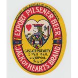 Beer Label, Cascade Brewery, Liverpool, Export Pilsener Beer, Jack of Hearts Brand, (vg) (1)