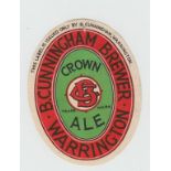 Beer Label, B Cunningham, Warrington, Crown Ale, v.o, (small tear, o/w gd) (1)