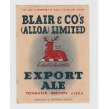 Beer Label, Blair & Co (Alloa) Ltd, Export Ale, v.r., (sl marks) (1) (very scarce)