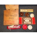 Breweriana, selection, vintage wooden bottle case printed to front 'H&G Simond's Ltd, Reading', 5