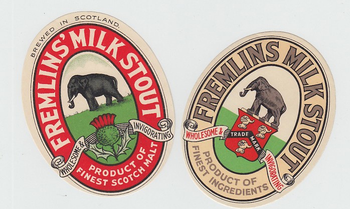 Beer Labels, Fremlin's, Scotland, Milk Stout, 2 different, v.o's, (vg) (2)