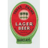 Beer Label, Barclay, Perkins & Co Ltd, London, Three Palms Lager Beer, v.o, (thinning to back &