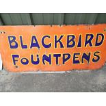 Advertising, Blackbird Fountain Pens, an original enamel advertising sign, blue lettering on