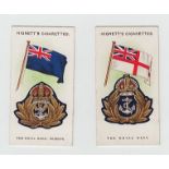 Cigarette cards, Hignett's, two sets, Ships Flags & Cap Badges 1st & 2nd Series (all ex) (50)