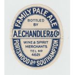 Beer Label, A E Chandler & Co, Southampton, Family Pale Ale, v.o, approx 98mm x 80mm, (few marks