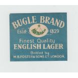 Beer Label, M B Foster & Sons Ltd, London, Bugle Brand, English Lager, v.r, (perfin stamp, gd) (1)