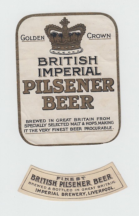 Beer Labels, Imperial Brewery, Liverpool, British Pilsener Beer, v.r & collar, (gd/vg) (2)