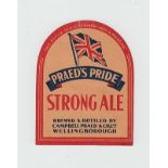 Beer Label, Campbell Praed & Co Ltd, Wellingborough, Praed's Pride, Strong Ale, tombstone, 1937