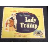 Cinema, original UK Quad poster for Walt Disney's, 'Lady & The Tramp', 1955,  (folded, edge