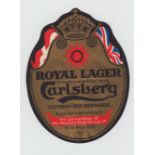 Beer Label, Carlsberg, Royal Lager, coronation of His Majesty King George VI 12 May 1937, shaped v.