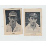 Cigarette cards, South Africa, Hartley's Tobacco Co, South African English Cricket Tour 1929, two