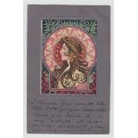 Postcards, Thematic assortment inc. Artist drawn, ARQ (2), Jotter (1), Art Nouveau (1), shipping (