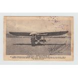 Postcard, Aviation, printed card showing H. Salmet with his Bleriot Monoplane, signed to front 'H.