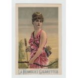 Cigarette card, USA, La Honradez Cigarettes, large advertising card showing beauty with bow &