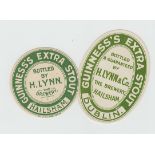 Beer Labels, H Lynn, Hailsham, two different Guinness labels, one v.o and one circular (vg)