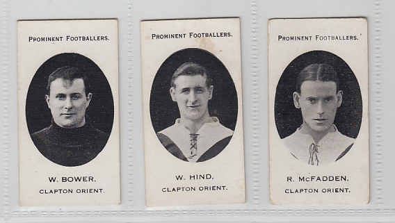 Cigarette cards, Taddy, Prominent Footballers, (London Mixture backs), Clapton Orient, 3 cards, W.