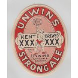Beer Label, Unwin's, probably Dartford, Kent, Kent Brewed XXX Strong Ale, v.o, (vg) (1)