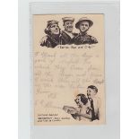 Postcards, Military, WW2, six tobacco fund postcards, with Censor marks, 1943 & 1944 (fair/gd)