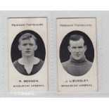 Cigarette cards, Taddy, Prominent Footballers, (London Mixture backs), Woolwich Arsenal, 2 cards, R.