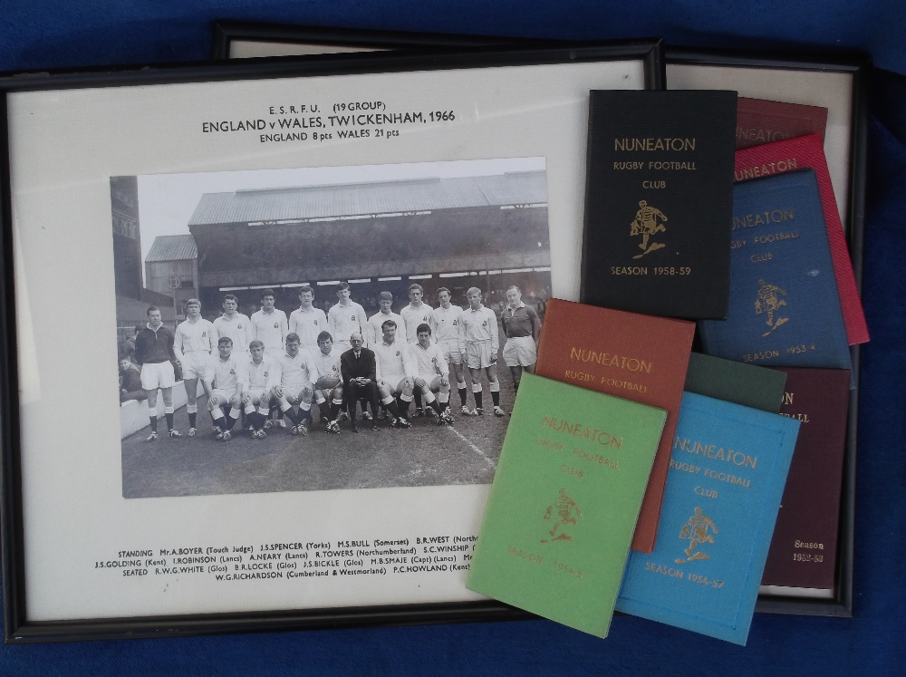 Rugby Union, Nuneaton RFC, a collection of 9 board season tickets, 1952/53 to 1959/60 (inc) & 1970/