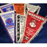 Football pennants, a collection of 14, 1970's, pennants inc. several Welsh Clubs, Newport,