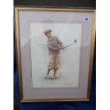 Golf, a framed and glazed Sporting Legends Limited Edition print showing Bobby Jones, 56cm x 44cm in