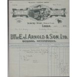 Ephemera, two illustrated letter heads for E J Arnold & Son Ltd, School Outfitters Leeds, each