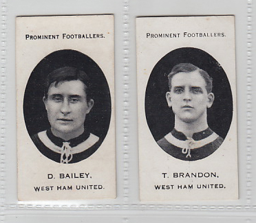 Cigarette cards, Taddy, Prominent Footballers, (London Mixture backs), West Ham United, 2 cards,