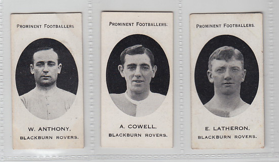 Cigarette cards, Taddy, Prominent Footballers, (London Mixture backs), Blackburn Rovers, 3 cards, W.