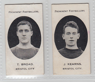 Cigarette cards, Taddy, Prominent Footballers, (London Mixture backs), Bristol City, 2 cards, T.