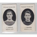 Cigarette cards, Taddy, Prominent Footballers, (London Mixture backs), Bristol City, 2 cards, T.
