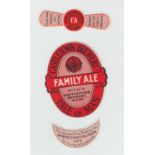 Beer Labels, Castletown Brewery Isle of Man, Family Ale, v.o, stopper and neck, (vg)  (3)