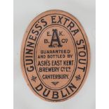 Beer Label, Guinness's Extra Stout, bottled by Ash's East Kent Brewery Co Ltd, Canterbury, v.o, (vg)