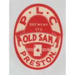 Beer Label, P.L.C Brewery Ltd, Preston, Old Sam, v.o, (vg) (1)