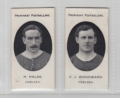 Cigarette cards, Taddy, Prominent Footballers, (London Mixture backs), Chelsea, 2 cards, H. Halse (