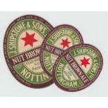 Beer Labels, J Shipstone & Sons Ltd, Nottingham, 3 different v.o's, one 113 mm high, (sl marks to