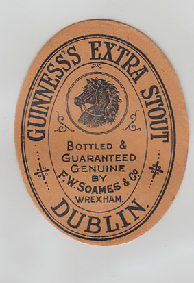 Beer Label, Guinness's Extra Stout, bottled by F W Soames & Co, Wrexham, v.o, (vg) (1)