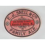 Beer Label, E J Snell & Co, 518 Oxford Street, Marble Arch, London, Family Ale, horizontal v.o (sl