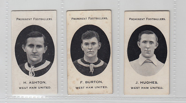 Cigarette cards, Taddy, Prominent Footballers, (London Mixture backs), West Ham United, 3 cards,